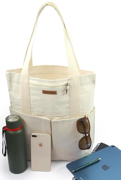 Versatile Canvas Tote Bag for Women & Men - Eco-Friendly Printed Shoulder Handbag with Zipper for College, Travel, Shopping